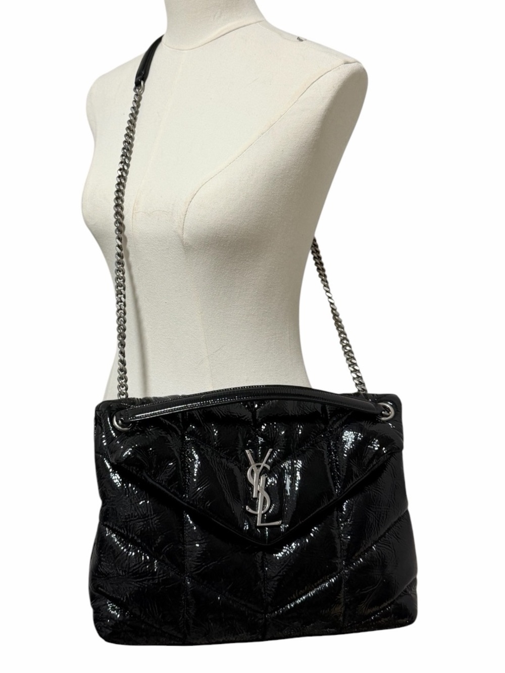 Saint Laurent YSL Medium Loulou Puffer Patent Lambskin Black Silver - Picture 3 of 16